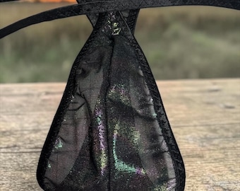 Metallic Rainbow Black Mesh Teardrop Thong for Men