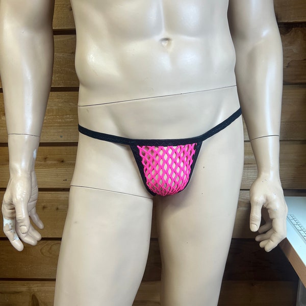 Men's hot pink mesh mini thong