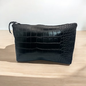 Black Faux Crocodile Makeup Bag - Travel in Style!