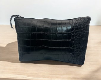 Black Faux Crocodile Makeup Bag - Travel in Style!