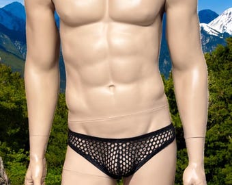 Handmade Men's Black Mesh Briefs - Comfortable Underwear for Him