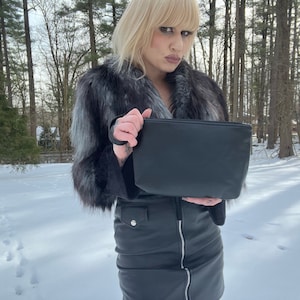 Stylish Vegan Leather Wristlet Clutch Bag in Black