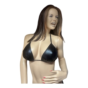 Chic Black Faux Leather Bikini Top - Vegan Friendly Swimwear for Fashionistas