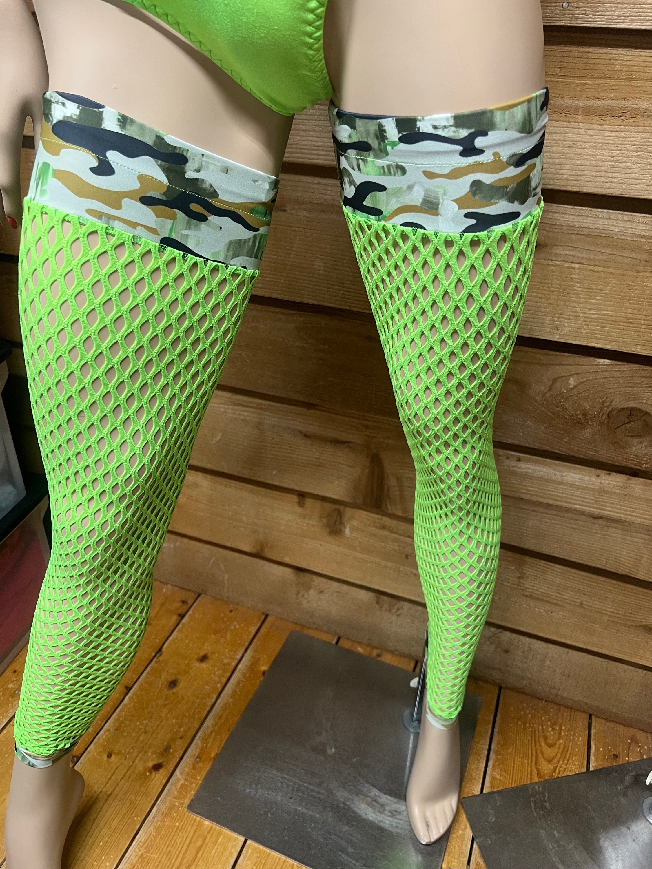 Green Thigh Highs Fishnet 