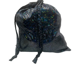 Black Drawstring Bag with Hologram Foil Fabric - Shiny and Stylish!