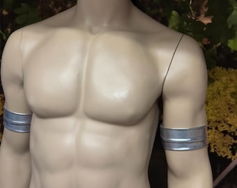 Silver Faux Leather Arm Bands for Men and Women - Set of Two
