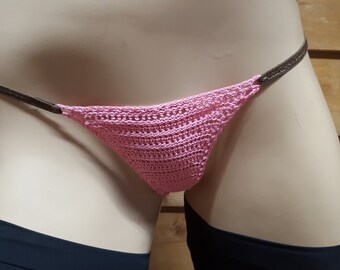 Pink crochet thong bikini bottom