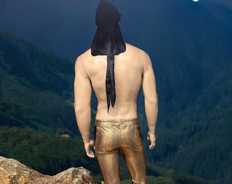 Men’s Gold Snake Print Leggings - Stylish Holographic Design
