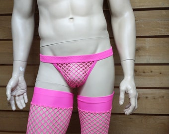 Men's neon pink mesh thong