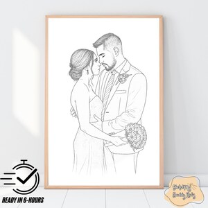 Personalisiertes Paarportrait vom Foto – romantisches Geschenk zur Verlobung, Hochzeit oder zum Jahrestag – individuelles minimalistisches Design