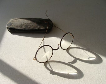 vintage gold spectacles or eyeglasses with case