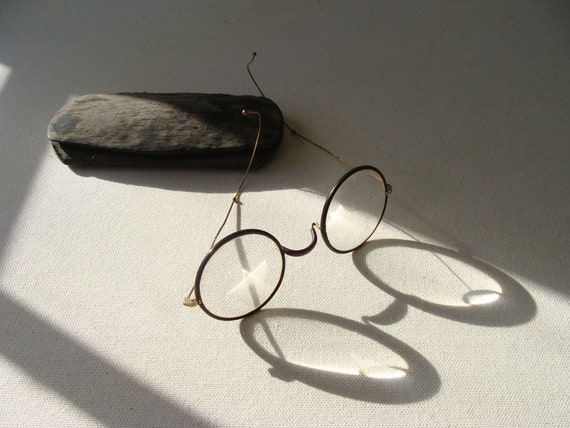 vintage gold spectacles or eyeglasses with case - image 1