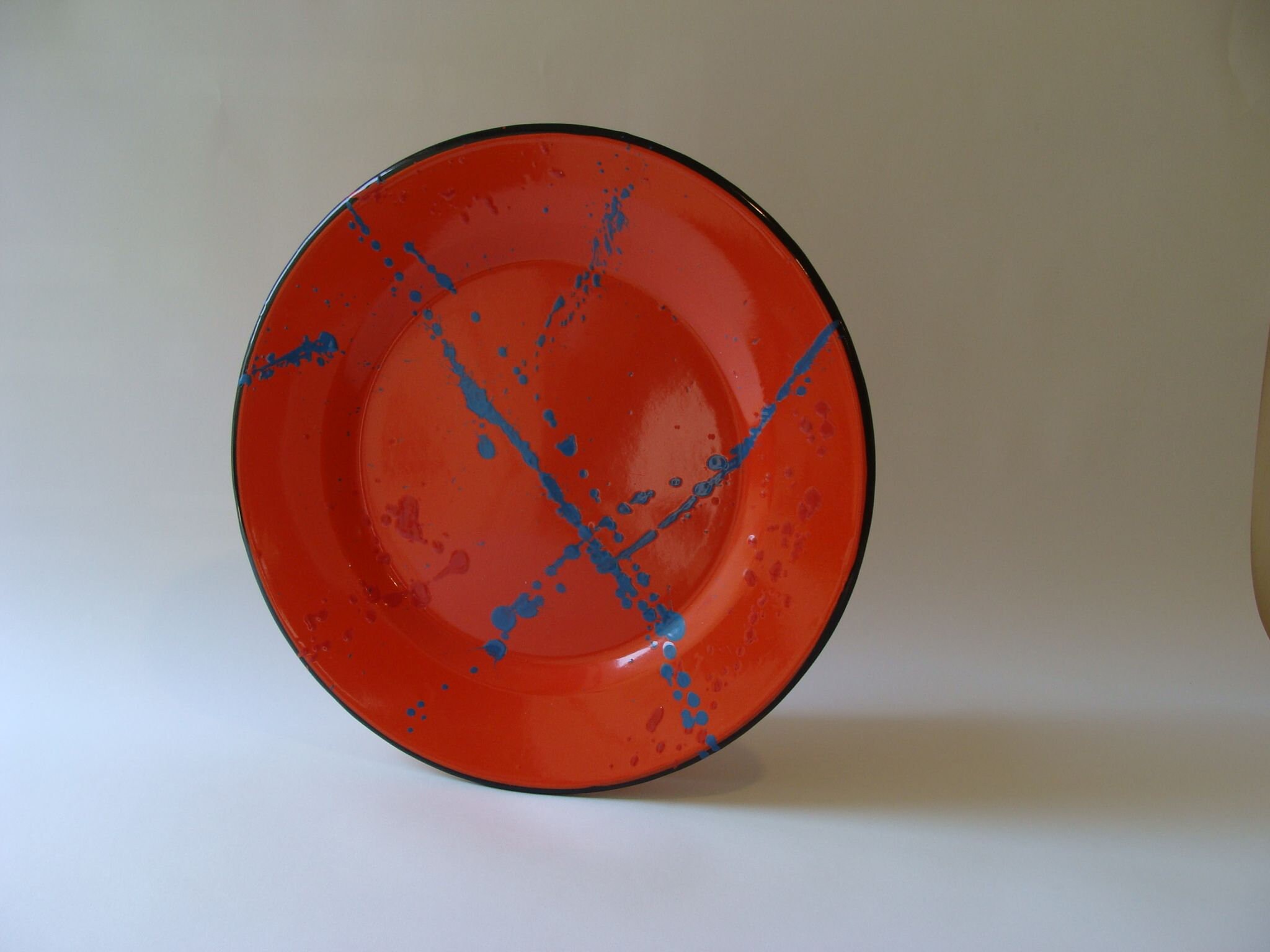 Four vintage orange metal enamelware plates with random red Etsy