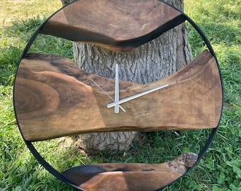 Walnut Wood Wall Clock with Metal Frame - Large Numberless Design