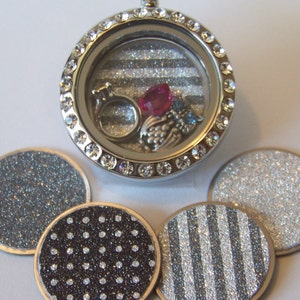 Glitter Locket Plates, fits all brands of floating locket necklaces, Available in medium and large, CHOOSE ONE