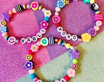 Custom Y2K Beaded Bracelet, custom made with your name/phrase, several lengths available, Trendy Y2K jewelry, bachelorette party favors,