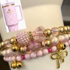 NEW! Stanley x LSF Baby Bow Pink Peppermint Stack, Stanley Accessories, Tumbler Accessories, Tumbler Boot Topper Charms, Water Bottle Charms