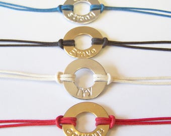 Custom Stamped Washer Bracelets, adjustable, available in silver and gold, many colors to choose, 2024 word of the year, 2024 word