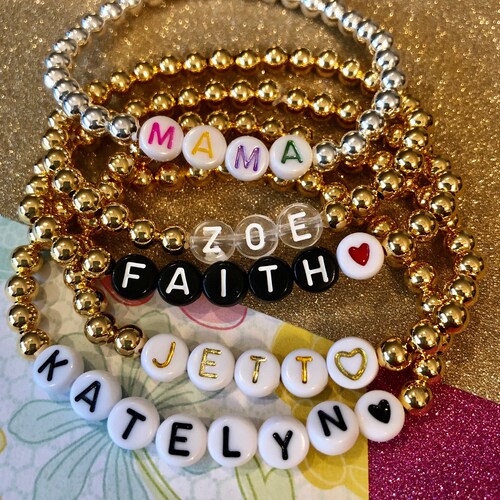Custom Name Beaded Stretch Bracelets Etsy
