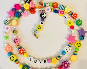 Custom Y2K Beaded Necklace, Trendy Y2K necklace, custom made with your name/phrase, several lengths available, Trendy Y2K jewelry