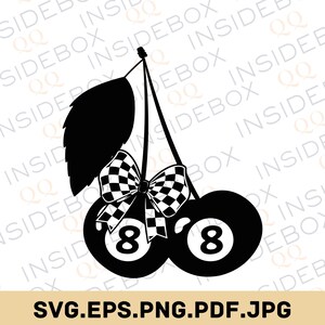 Edgy 8 Ball Cherry SVG, Rockabilly Pool Ball Design, eckiges Formband, Digital Download.