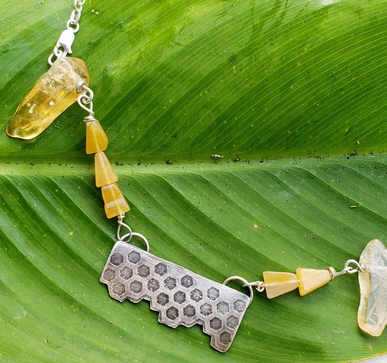 Honeycomb Sterling silver and Citrine necklace and earrings