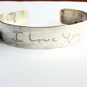 Custom Memorial Handwriting Sterling Silver Cuff Bracelet