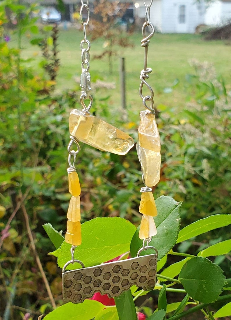 Honeycomb Sterling silver and Citrine necklace and earrings