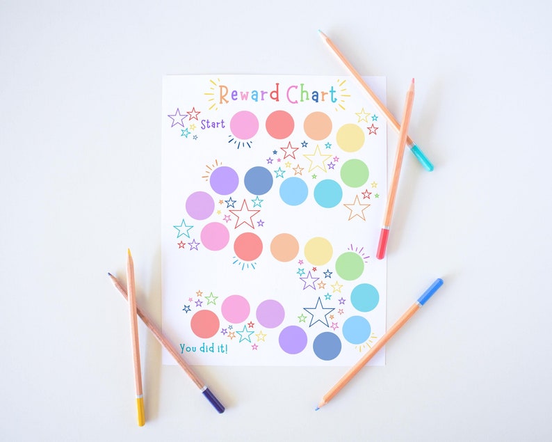 Printable reward chart with stars in rainbow colors
