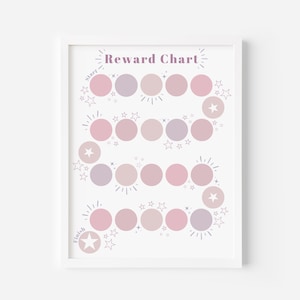 May include: A printable reward chart with a pink and purple color scheme. The chart features a path of circles with stars and the words "start" and "finish" at the beginning and end of the path.