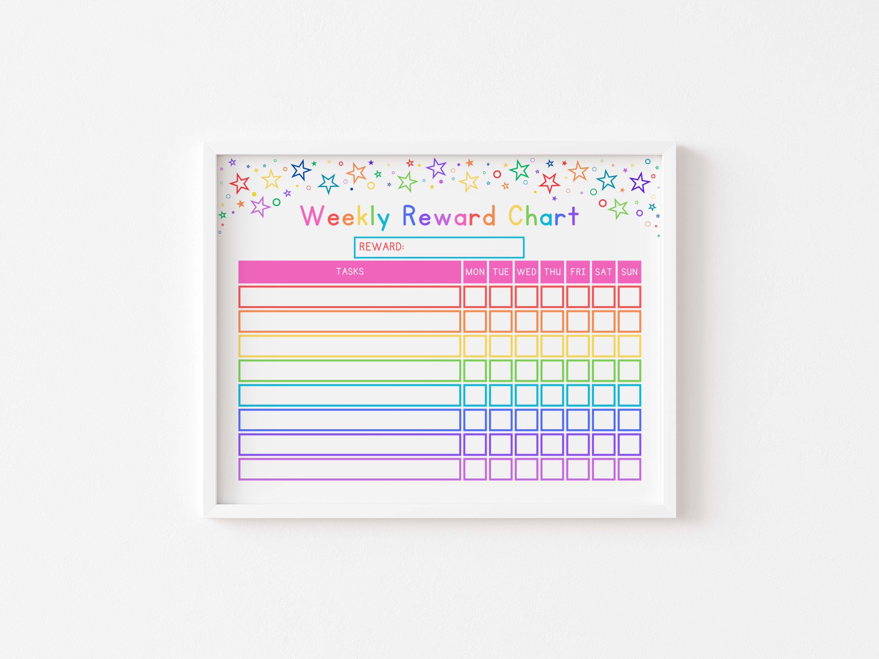 Kids weekly reward chart printable positive reinforcement editable
