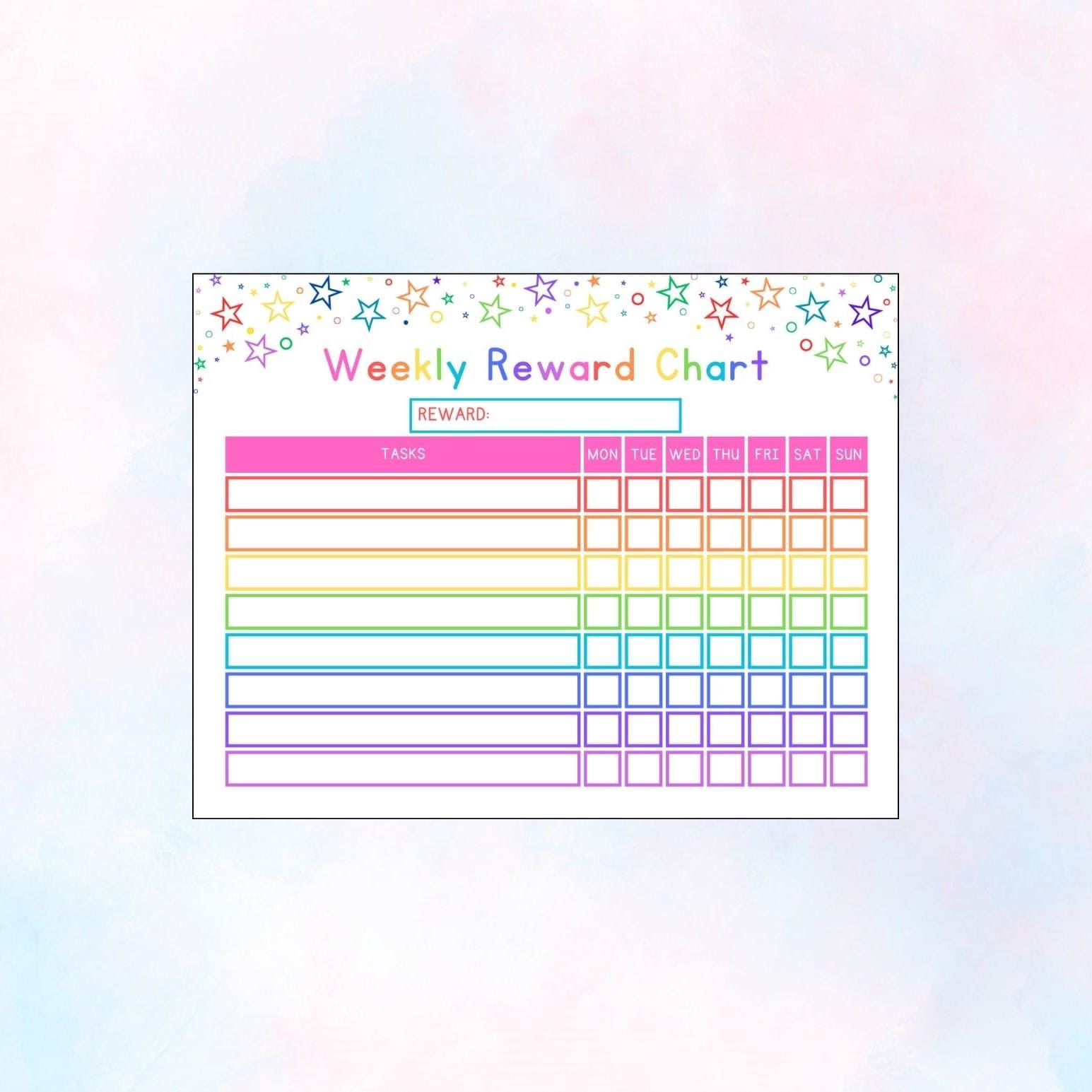 Kids weekly reward chart printable positive reinforcement editable