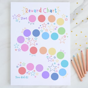 Printable reward chart with stars in rainbow colors
