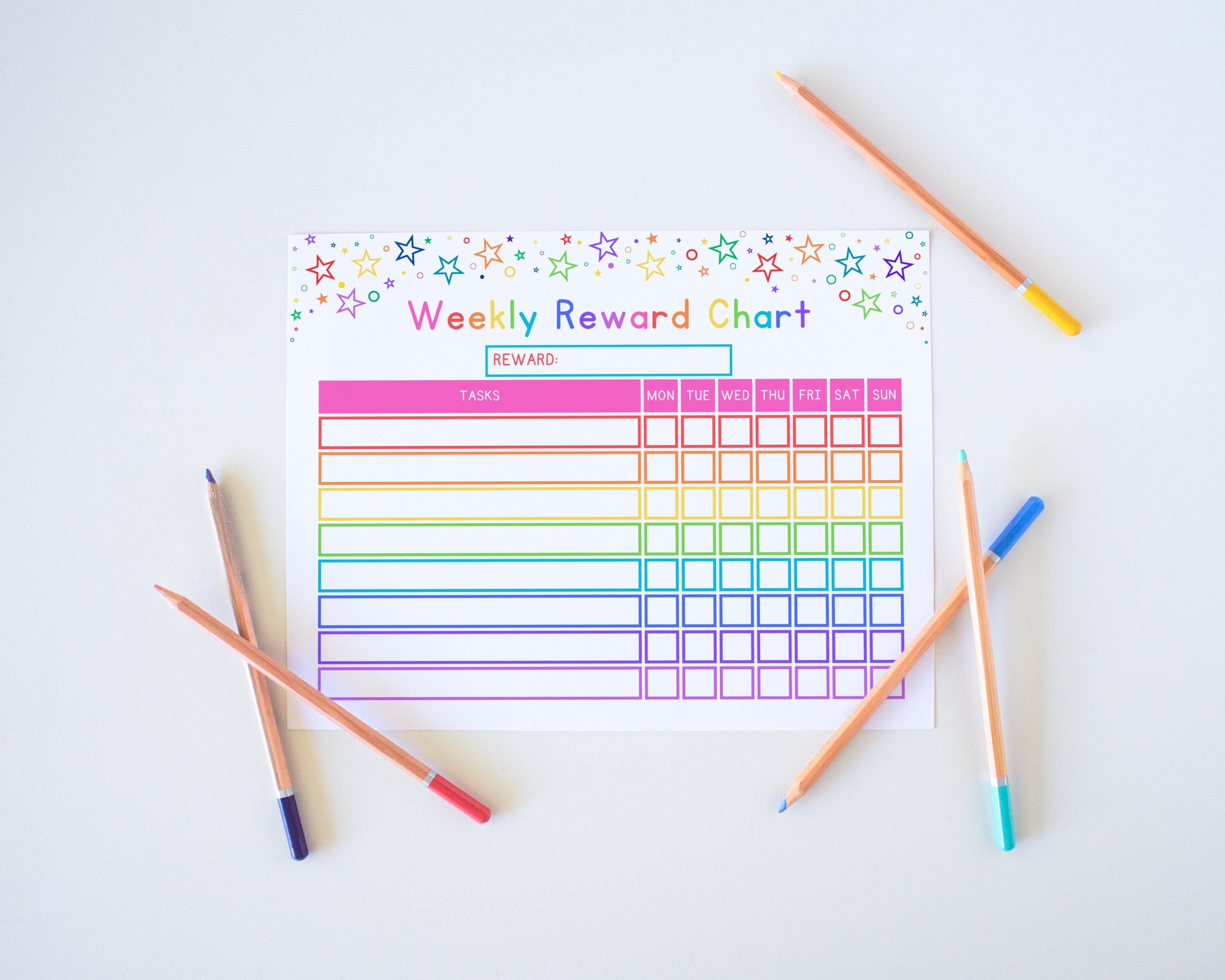 Kids weekly reward chart printable positive reinforcement editable