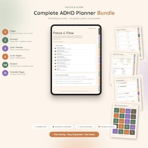 Agenda digitale per ADHD 2026, GoodNotes per iPad e Android, agenda settimanale e giornaliera senza date, tracker delle abitudini, pacchetto stampabile in PDF per la cura di sé per persone neurodivergenti.