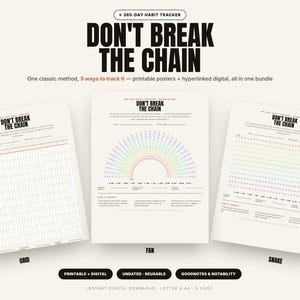 No rompas la cadena: Rastreador de hábitos de 365 días, calendario de rachas imprimible y digital sin fecha, GoodNotes