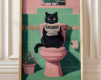 Bathroom Cat Print, Funny Posters, Funny Bathroom Wall Decor, Pooping Cat Print, Toilet Wall Art, Funny Cat Poster, Bathroom Humor Art