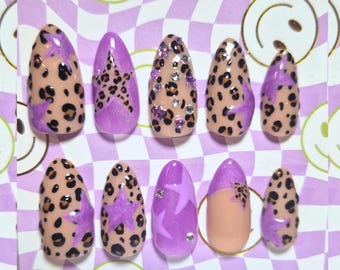 Cheetah Print Long Almond Press On Nails (SMALL), Handmade