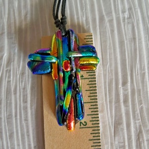 Cross Pendant//Necklace//Dichroic Fused Glass//Mosaic image 3