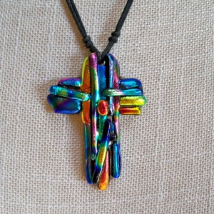 Cross Pendant//Necklace//Dichroic Fused Glass//Mosaic image 4