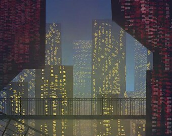 Arte urbano ciberpunk: Impresión mural de neón futurista (descarga digital)