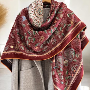 Wool and Silk Scarves for Elegant Women, Shawl Double Side, Warm, Large Square for Autumn and Winter, Size: 140cm X 140cm