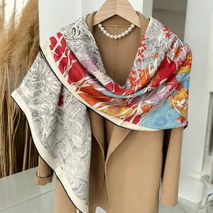 Wool and Silk Scarves for Elegant Women, Luxury High-End Shawl & Wrap, Warm, Large Square for Autumn and Winter, Size: 130cm X 130cm