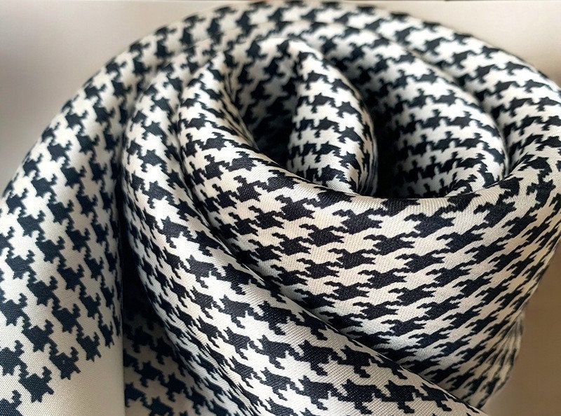 Silk Scarf, Houndstooth Pattern, Thin, Smooth Silky Shawl