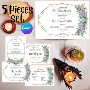 floral lilac and gold wedding invitation, purple invite, lilac gold invitation, lavender gold invitation template, elegant invitation, LG