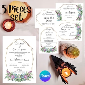 floral lilac and gold wedding invitation, purple invite, lilac gold invitation, lavender gold invitation template, elegant invitation, LG