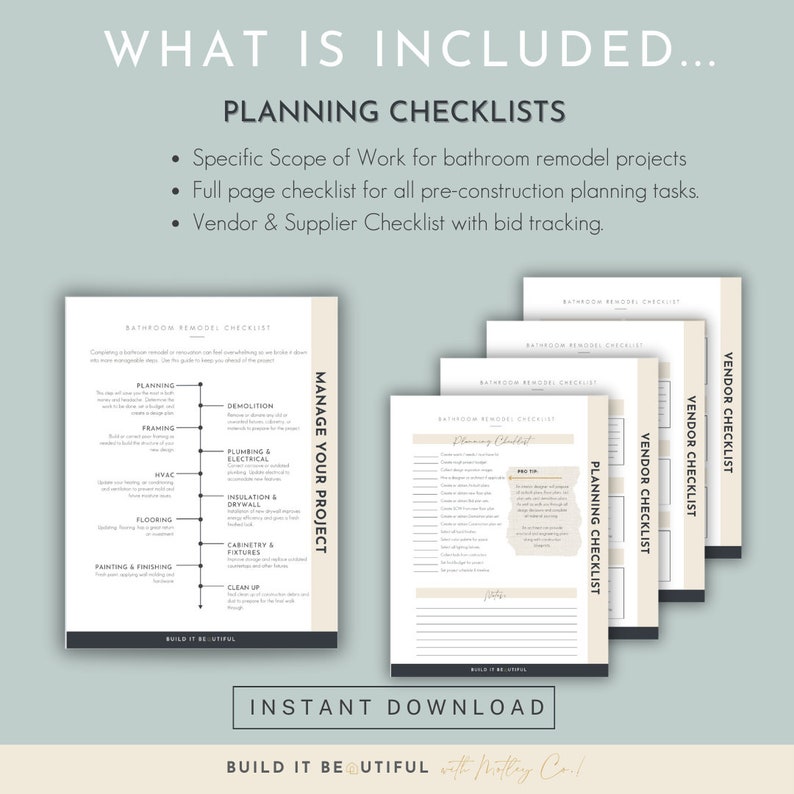 Bathroom remodel checklist, bathroom renovation checklist, homeowner checklist, home remodel planner
