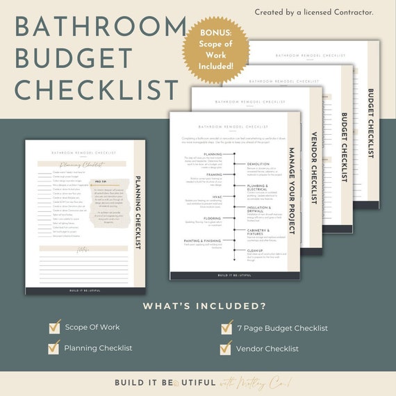 Bathroom remodel check list, Bathroom remodel checklist, renovation checklist, home remodel planner, home renovation planner, scope of work