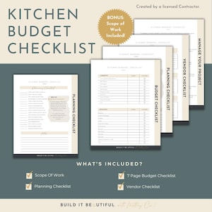 Kitchen Renovation Budget Checklist, Kitchen Remodel Checklist, Home Renovation Planner, DIY Project Planner, Renovation Planning Guide,