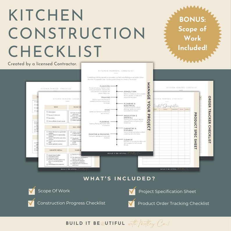 Kitchen Remodel Checklist, Renovation Planning Guide, Scope of Work ...